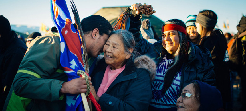 Protesters celebrated after learning that the Army said it would not allow an oil pipeline to be drilled near the Standing Rock Sioux reservation. (photo: Alyssa Schukar/NYT) Protesters celebrated after learning that the Army said it would not allow an oil pipeline to be drilled near the Standing Rock Sioux reservation. (photo: Alyssa Schukar/NYT)