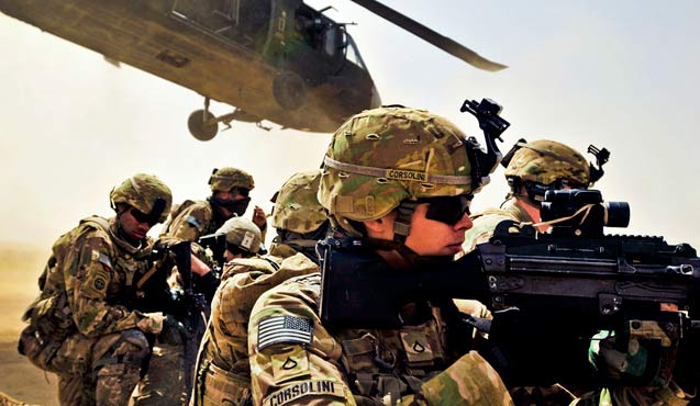Soldiers acting as part of Operation Pranoo Verbena in order to disrupt Taliban operations in Kandahar province, Afghanistan, March 16.