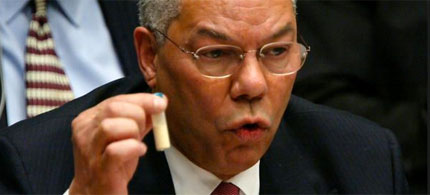 Colin Powell addresses the UN Security Council five weeks before the US-led invasion of Iraq, 02/05/03. (photo: Mario Tama/Getty Images)