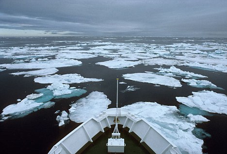 Ship navigates Arctic Pack Ice. Image shot 2000. Exact date unknown.