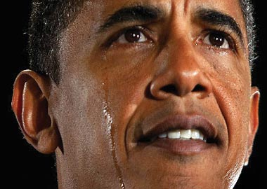 Obama breaks down