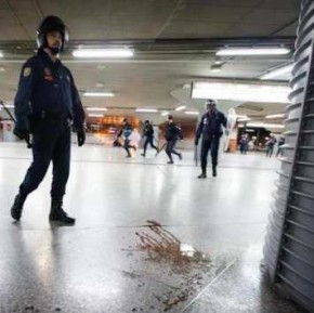 Riot Police Walks Over Pool Of Protestor Blood Following Subway Crackdown