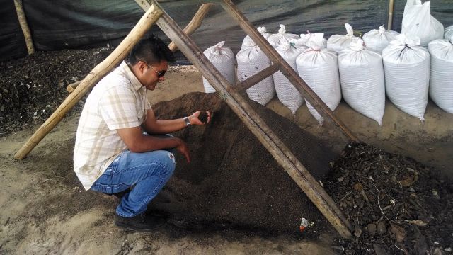 Mayor José Antonio Bardález at the treatment plant producing “Jepe fertiliser”, an initiative that is generating sustainable changes in his district in the Peruvian Amazon. Credit: Milagros Salazar/IPS