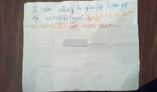 paper Florida 4th Grader Brings Home Paper That Says, I Am Willing to Give Up Some of My Constitutional Rights in Order to Be Safer...