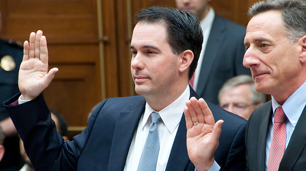 Wisconsin Gov. Scott Walker with Rep. Bruce Braley Wisconsin Gov. Scott Walker with Rep. Bruce Braley